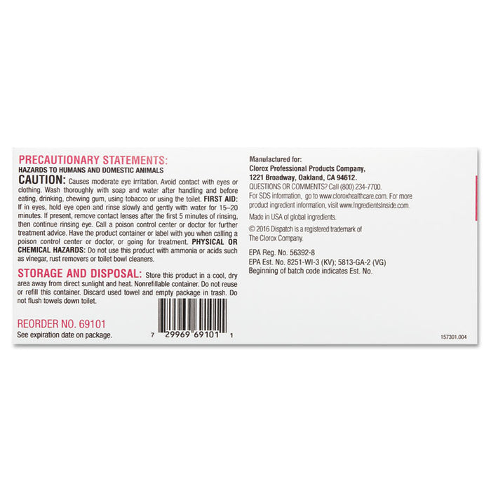 Dispatch Cleaner Disinfectant Towels with Bleach, 7 x 8, 50/Box, 6 Boxes/Carton