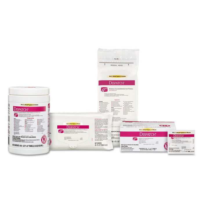 Dispatch Cleaner Disinfectant Towels with Bleach, 7 x 8, 50/Box, 6 Boxes/Carton