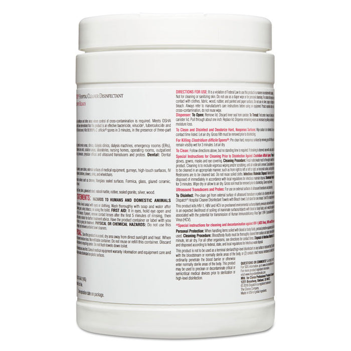 Dispatch Cleaner Disinfectant Towels, 6 3/4 x 8, 150/Can, 8 Canisters/Carton