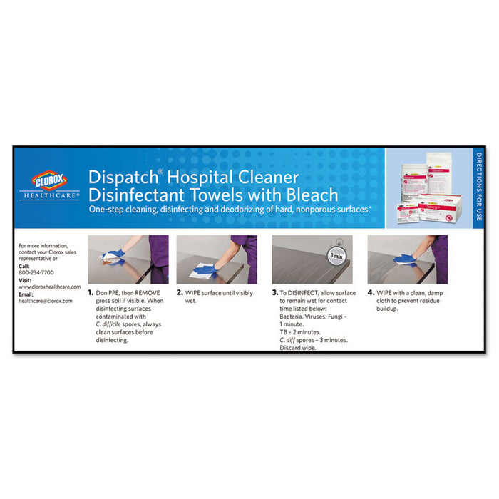 Dispatch Cleaner Disinfectant Towels with Bleach, 9 x 10, 60/Pack, 12 Pks/Carton