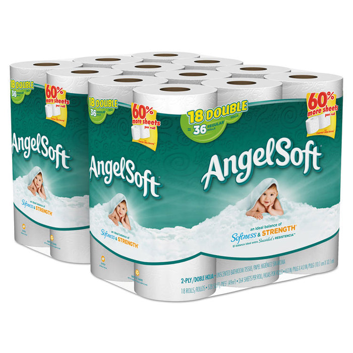 Double-Roll Bathroom Tissue, Septic Safe, 2-Ply, White, 264 Sheets/Roll, 18/Pack, 2 Packs/Carton