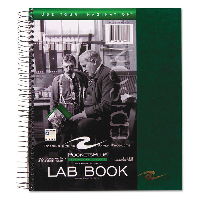 Wirebound Lab Notebook, 4 sq/in Quadrille Rule, 11 x 9, White, 100 Sheets