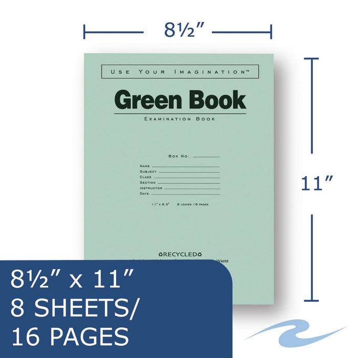 Green Books Exam Book, Wide/Legal Rule, 11 x 8.5, White, 8 Sheets