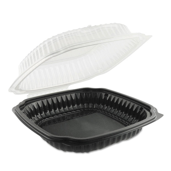 Culinary Classics Microwavable Container, 47.5 oz, Clear/Black, 100/Carton