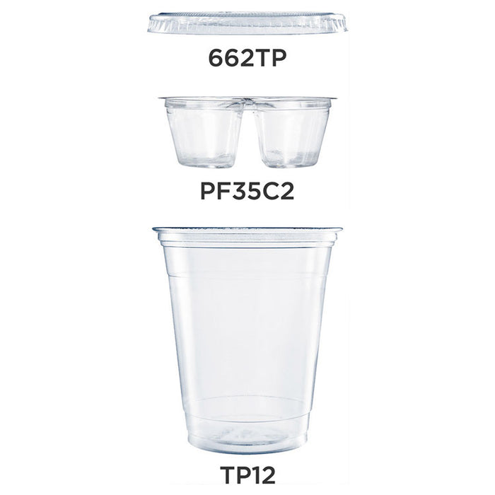 Clear PET Cups with Two Compartment Insert, 12 oz, Clear, 500 Sets/Carton