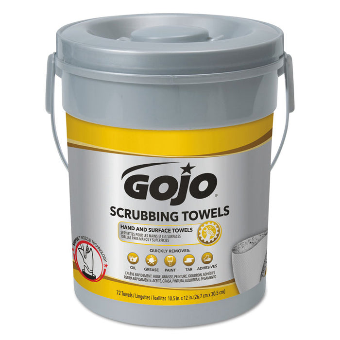 Scrubbing Towels, Hand Cleaning, 2-Ply, 10.5 x 12, Silver/Yellow, 72/Bucket, 6/Carton