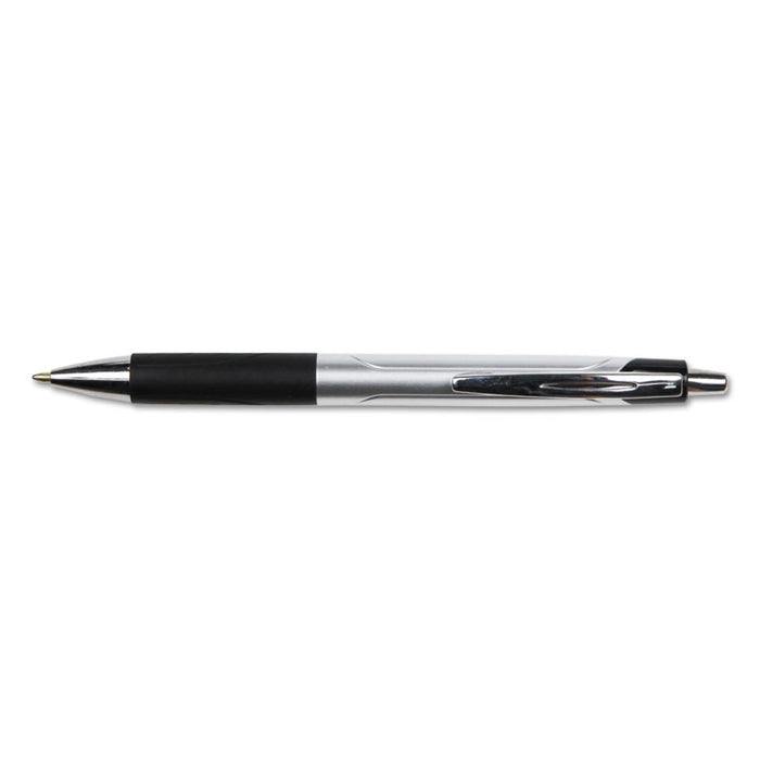 Comfort Grip Ballpoint Pen, Retractable, Medium 1 mm, Black Ink, Silver Barrel, Dozen