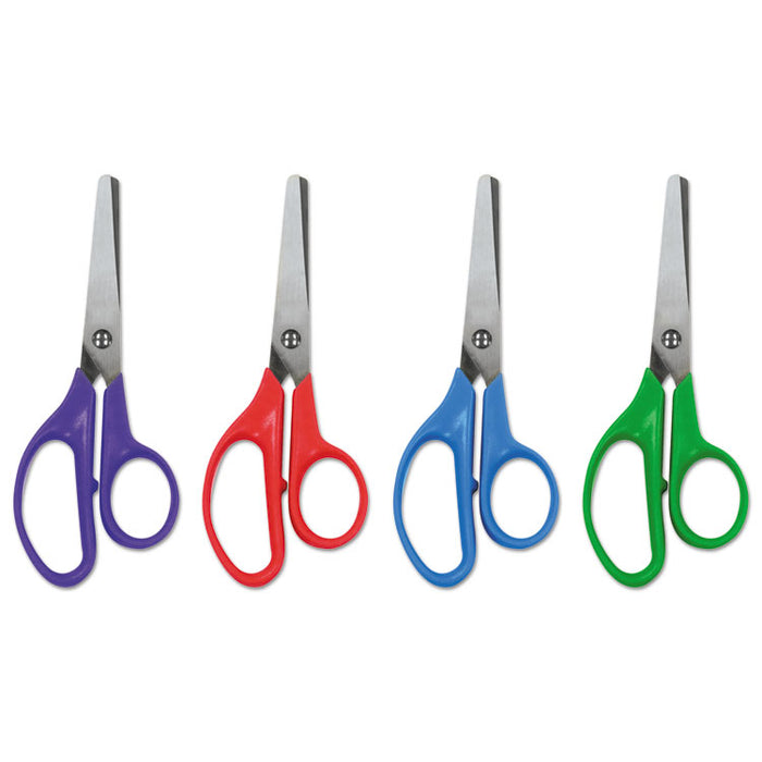 Kids' Scissors, Rounded Tip, 5" Long, 1.75" Cut Length, Assorted Straight Handles, 12/Pack