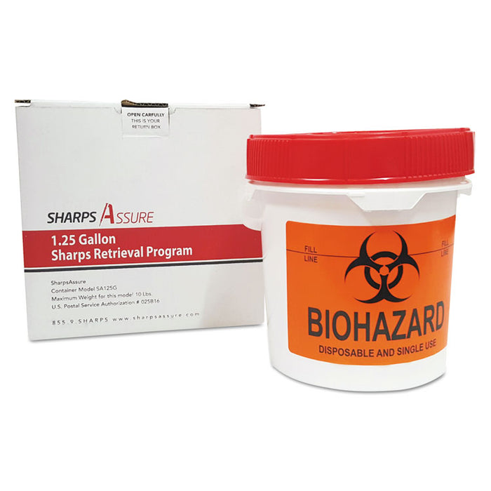 Sharps Retrieval Program Containers, 1.25 gal, Plastic, Red