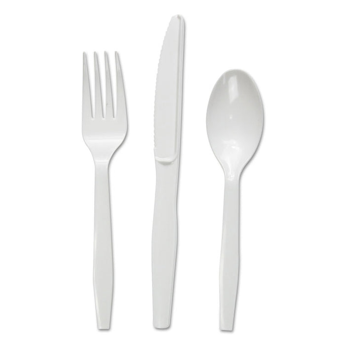 Three-Piece Cutlery Kit, Fork/Knife/Teaspoon, White, 250/Carton