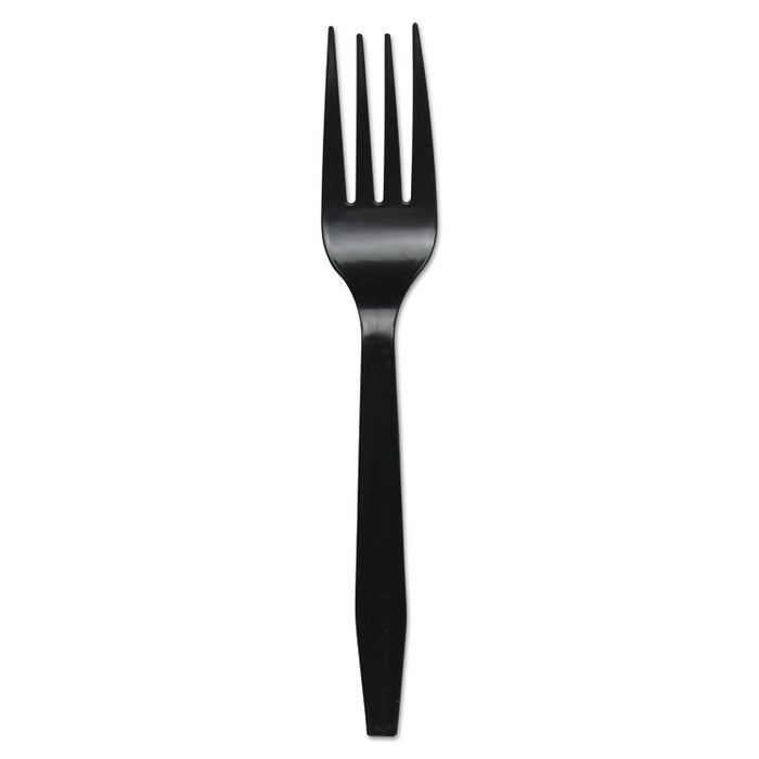 Mediumweight Polystyrene Cutlery, Fork, Black, 1000/Carton