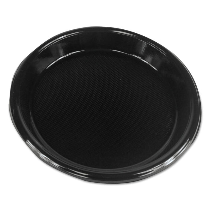 Hi-Impact Plastic Dinnerware, Plate, 10" dia, Black, 500/Carton