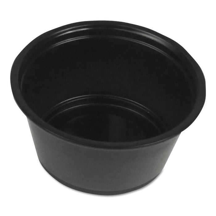 Soufflé/Portion Cups, 2 oz, Polypropylene, Black, 20 Cups/Sleeve, 125 Sleeves/Carton