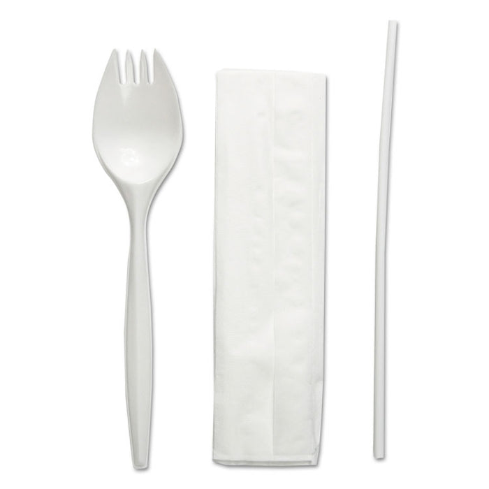 School Cutlery Kit, Napkin/Spork/Straw, White, 1000/Carton