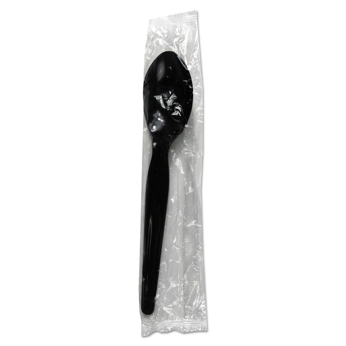 Heavyweight WraPolypropyleneed Polystyrene Cutlery, Teaspoon, Black, 1000/Carton
