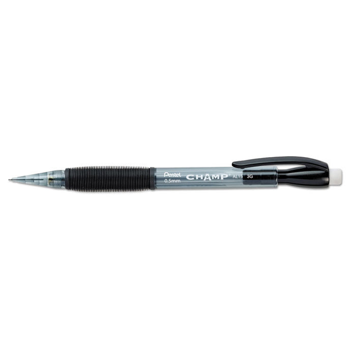 Champ Mechanical Pencil, 0.5 mm, HB (#2.5), Black Lead, Translucent Black Barrel, 24/Pack