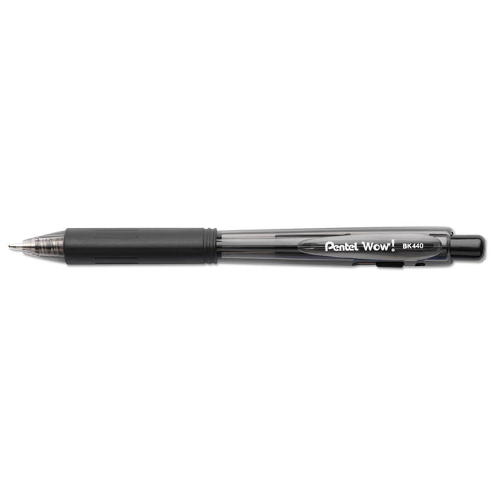 WOW! Ballpoint Pen, Retractable, Medium 1 mm, Black Ink, Black Barrel, Dozen
