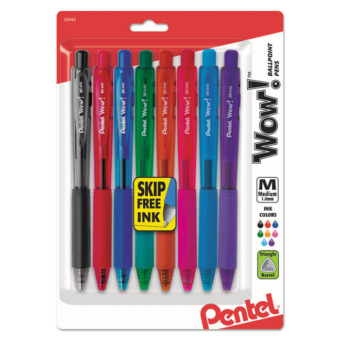 WOW! Retractable Ballpoint Pen, Medium 1 mm, Assorted Ink/Barrel, 8/Pack
