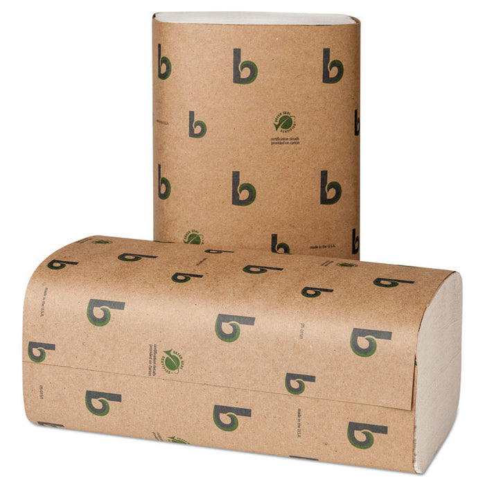 Boardwalk Green Single-Fold Towels, Natural White,9 1/8x10 1/4, 250/Pk,16 Pks/CT