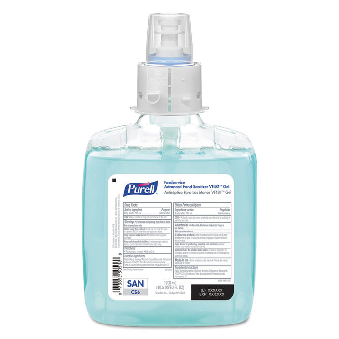 Foodservice Advanced Hand Sanitizer VF481 Gel, 1200 mL, For CS6 Dispensers, 2/Carton