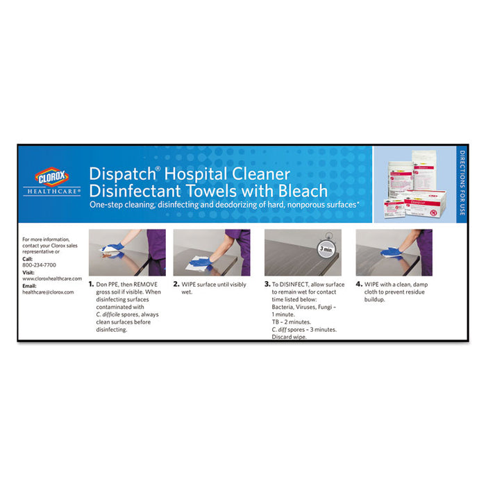 Dispatch Cleaner Disinfectant Towels, 6 3/4 x 8, 150/Can, 8 Canisters/Carton