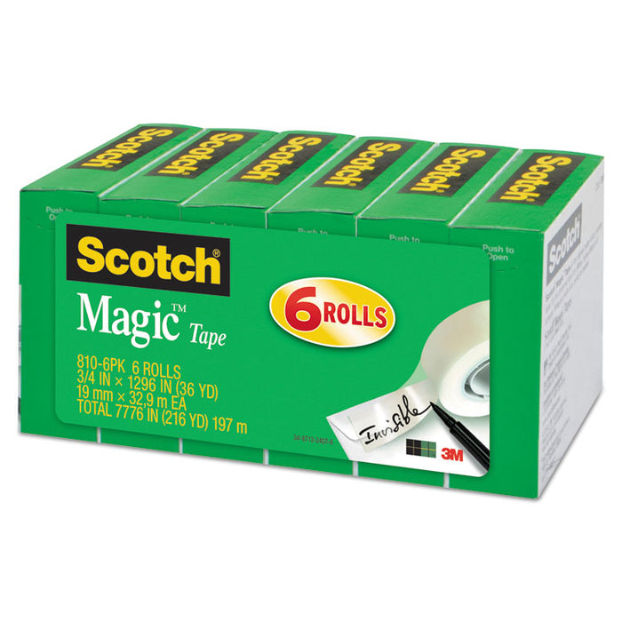 Magic Tape Refill, 1" Core, 0.75" x 36 yds, Clear, 6/Pack