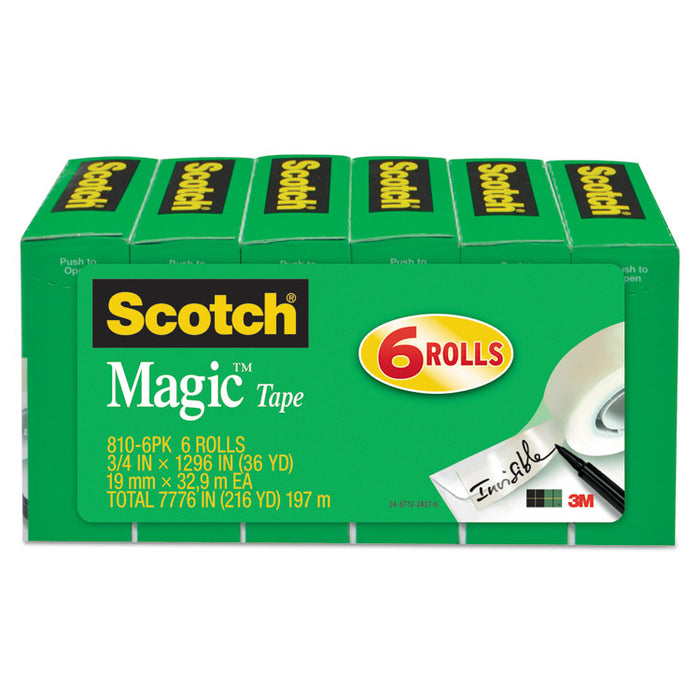 Magic Tape Refill, 1" Core, 0.75" x 36 yds, Clear, 6/Pack