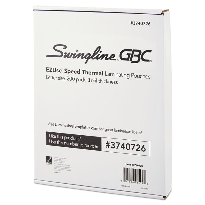 EZUse Thermal Laminating Pouches, 3 mil, 9" x 11.5", Gloss Clear, 200/Pack