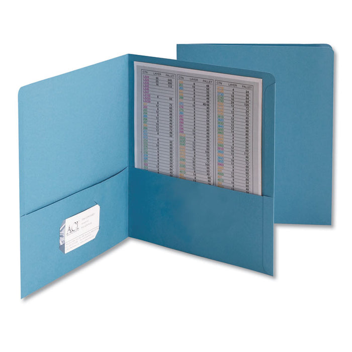 Two-Pocket Folder, Embossed Leather Grain Paper, 100-Sheet Capacity, 11 x 8.5, Blue, 25/Box