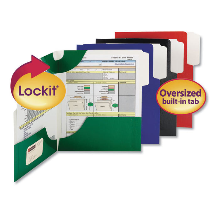 SuperTab Lockit Two-Pocket Folder, 1/3-Cut 1st Pos Tab, Letter, Green, 5/Pack