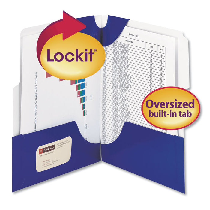 SuperTab Lockit Two-Pocket Folder, 1/3-Cut 1st Pos Tab, Letter, Blue, 5/Pack