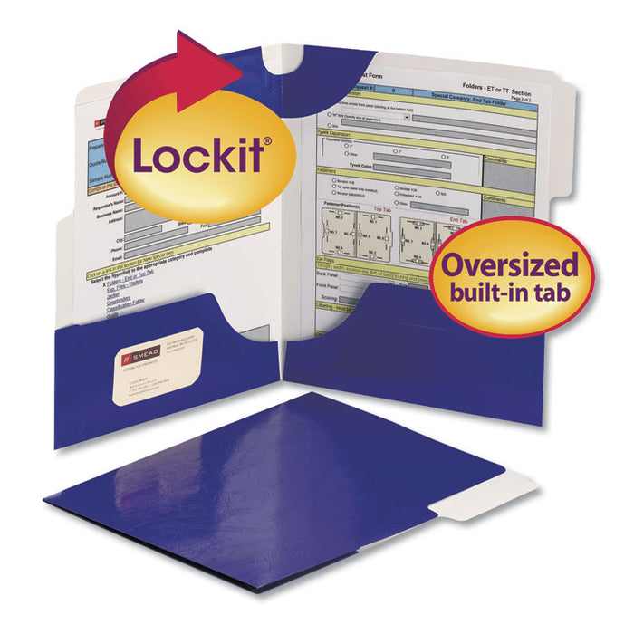 SuperTab Lockit Two-Pocket Folder, 1/3-Cut 1st Pos Tab, Letter, Blue, 5/Pack