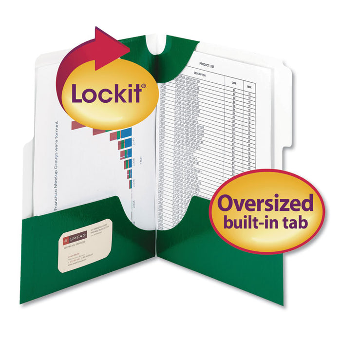 SuperTab Lockit Two-Pocket Folder, 1/3-Cut 1st Pos Tab, Letter, Green, 5/Pack