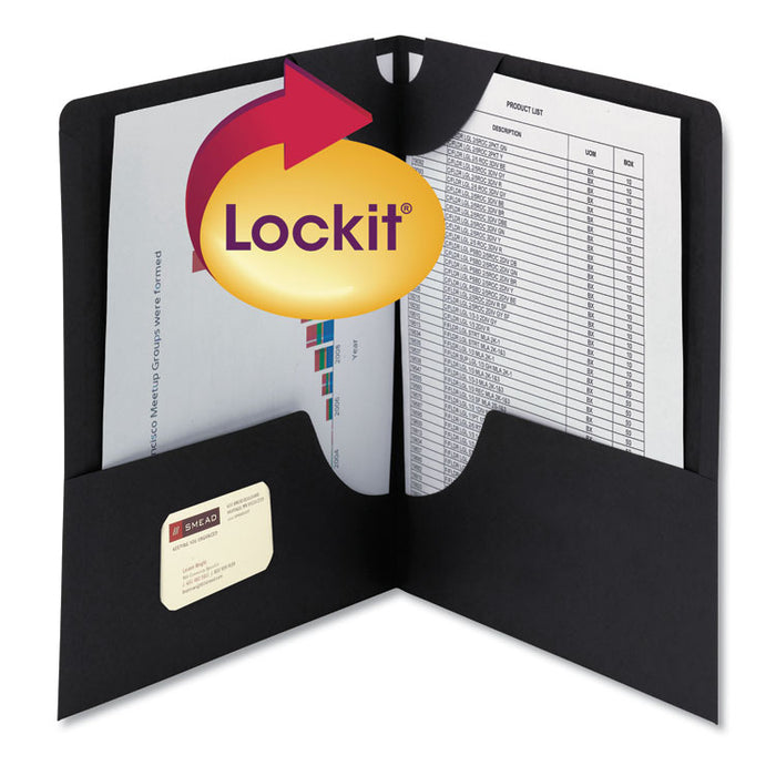 Lockit Two-Pocket Folder, Textured Paper, 11 x 8 1/2, Black, 25/Box