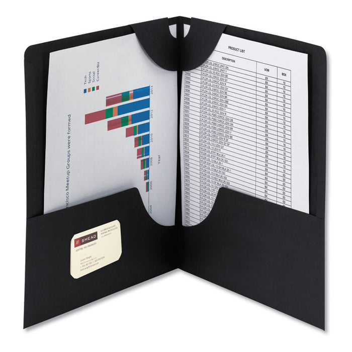 Lockit Two-Pocket Folder, Textured Paper, 11 x 8 1/2, Black, 25/Box