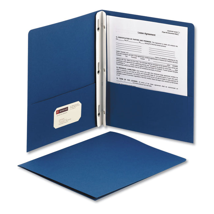 2-Pocket Folder w/Tang Fastener, Letter, 1/2" Cap, Dark Blue, 25/Box