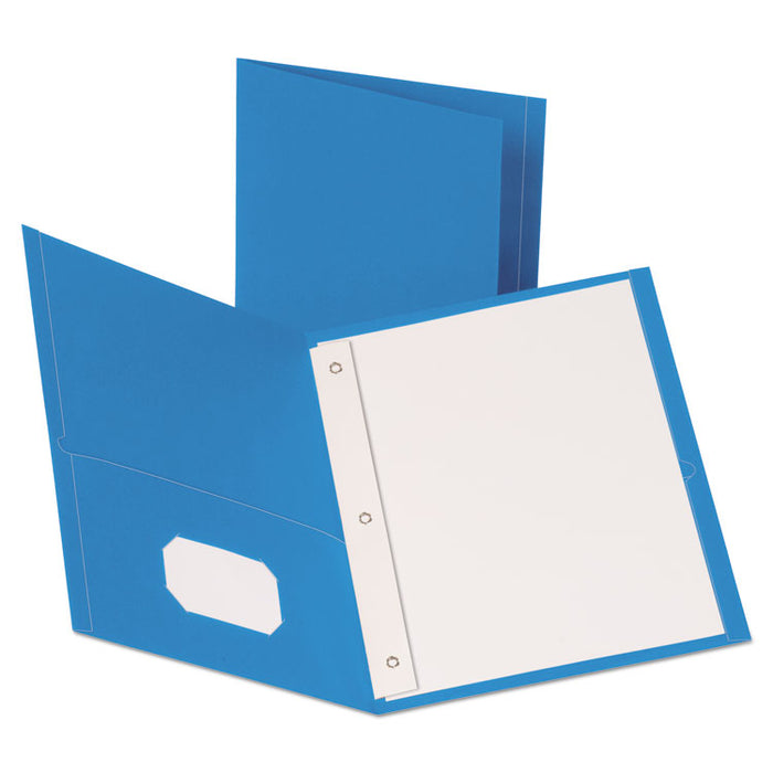 Leatherette Two Pocket Portfolio with Fasteners, 8.5 x 11, Light Blue, 10/Pack