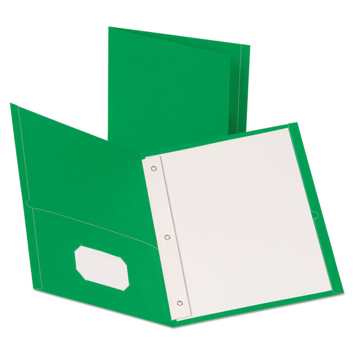 Leatherette Two Pocket Portfolio with Fasteners, 8 1/2" x 11", Green, 10/PK