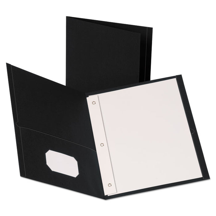Leatherette Two Pocket Portfolio with Fasteners, 8 1/2" x 11", Black, 10/PK