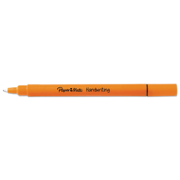 Handwriting Triangular Plastic Point Pen, 0.7mm, Black Ink, Orange Barrel, 24/Pack