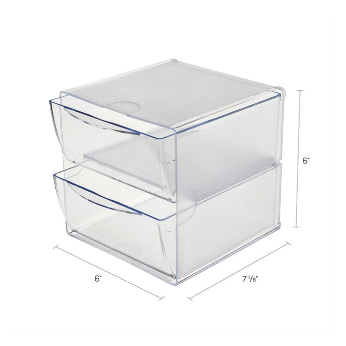 Stackable Cube Organizer, 2 Compartments, 2 Drawers, Plastic, 6 x 7.2 x 6, Clear