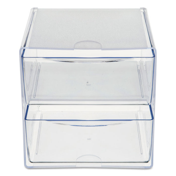 Stackable Cube Organizer, 2 Compartments, 2 Drawers, Plastic, 6 x 7.2 x 6, Clear