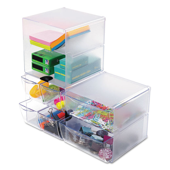 Stackable Cube Organizer, 2 Compartments, 2 Drawers, Plastic, 6 x 7.2 x 6, Clear