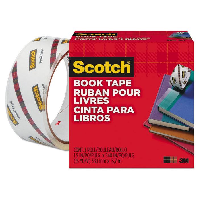 Book Tape, 3" Core, 1.5" x 15 yds, Clear