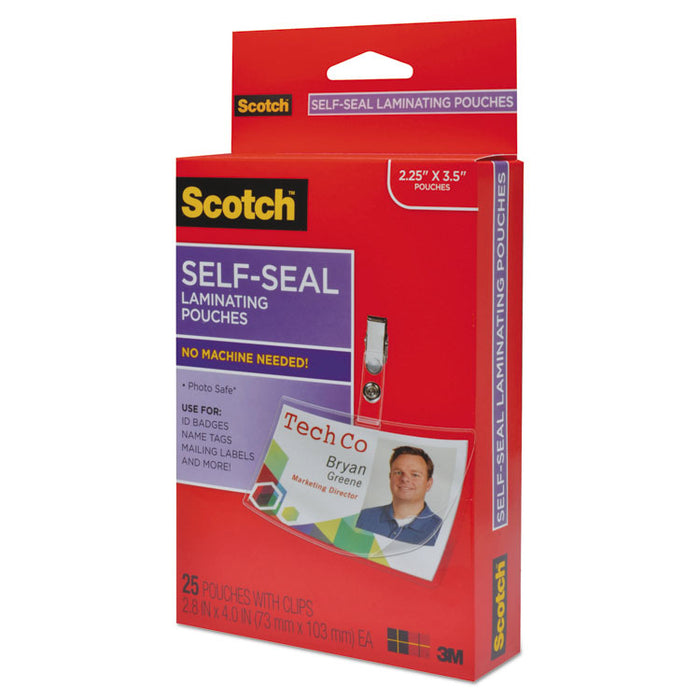 Self-Sealing Laminating Pouches, 12.5 mil, 2.31" x 4.06", Gloss Clear, 25/Pack