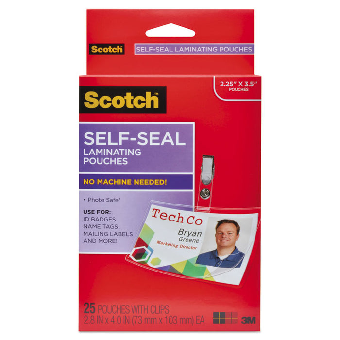 Self-Sealing Laminating Pouches, 12.5 mil, 2.31" x 4.06", Gloss Clear, 25/Pack