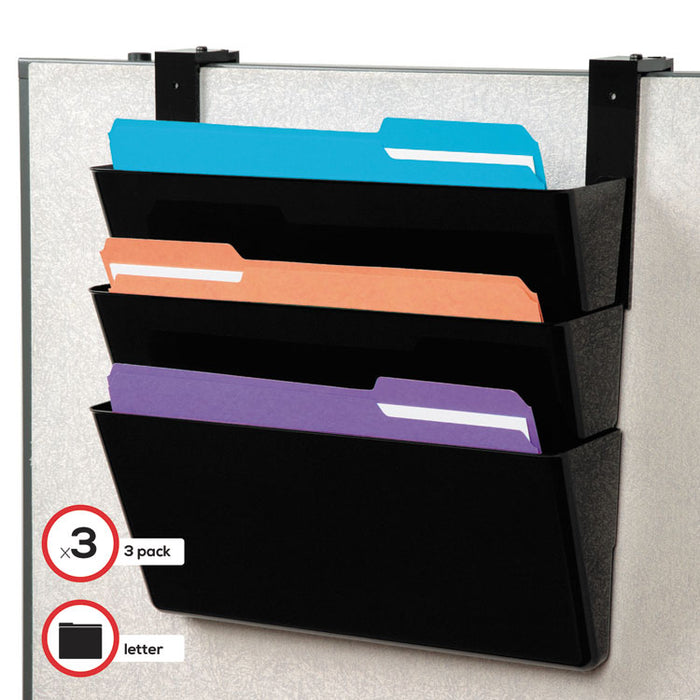 DocuPocket Stackable Three-Pocket Partition Wall File, 3 Sections, Letter Size, 13" x 4", Black