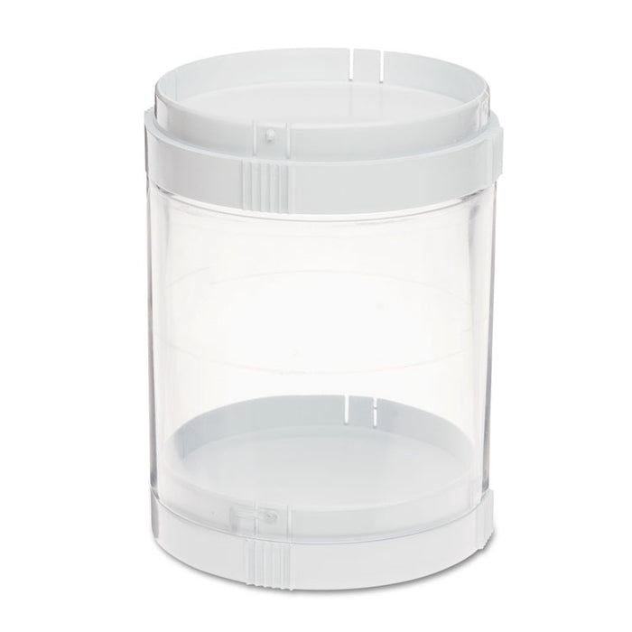 Interlocking Stacking 1-Bin Organizer, 2 Lids/Bases, 3 dia x 3 9/10, White/Clear