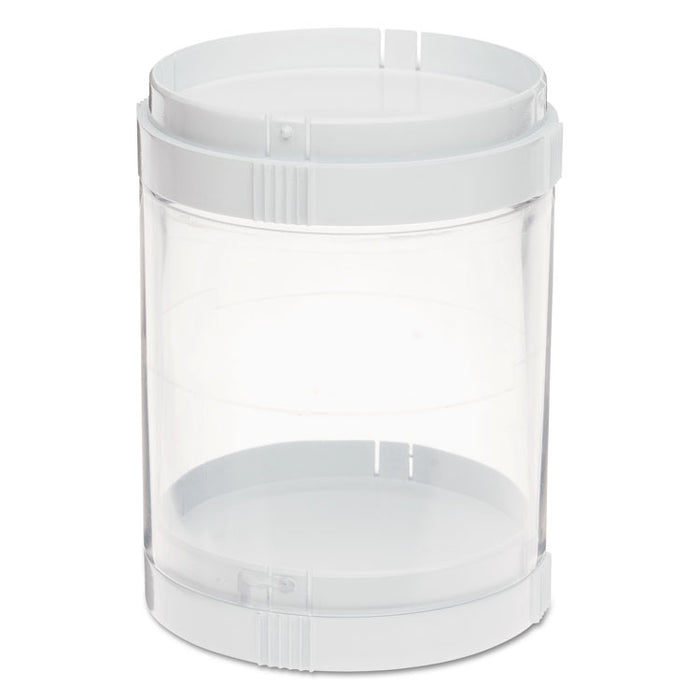 Interlocking Stacking 1-Bin Organizer, 2 Lids/Bases, 3 dia x 3 9/10, White/Clear