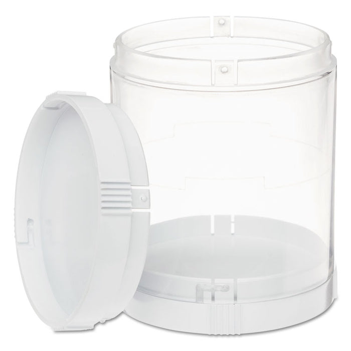 Interlocking Stacking 1-Bin Organizer, 2 Lids/Bases, 3 dia x 3 9/10, White/Clear